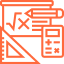 An icon illustration showing graphic design and creative tools including a pen, ruler, checklist, and editing interface in a minimalist style.