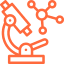 An orange line-art icon depicting a robotic arm with various manipulators and tools including a rocket and molecular structure, representing innovation and technology in a workshop setting.